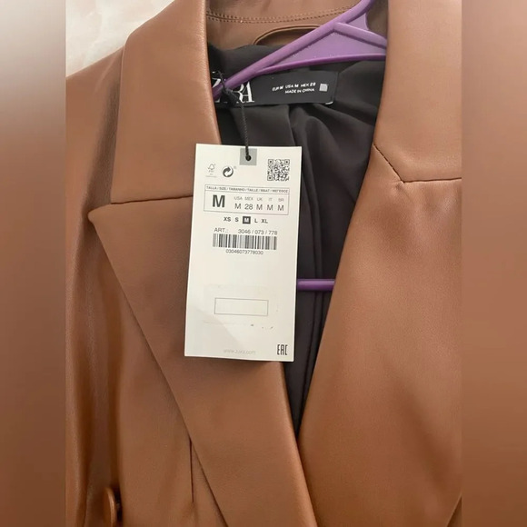 Zara Brown Double-breasted Faux Blazer Brandy Jacket Blazer, NWT - Picture 14 of 15
